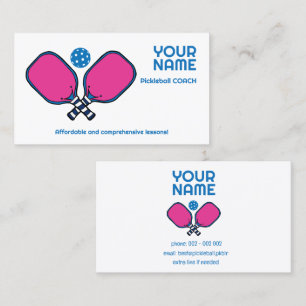 Custom text pink & blue Pickleball Business Card