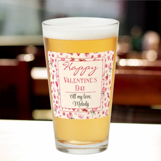 Custom Text, Pink Happy Valentine's Day Pint Glass (Creator Uploaded)