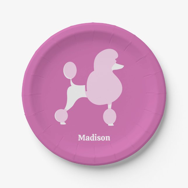 Custom Text Pink Poodle Paper Plate (Front)