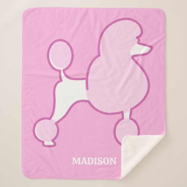 Custom Text Pink Poodle Sherpa Blanket (Front)