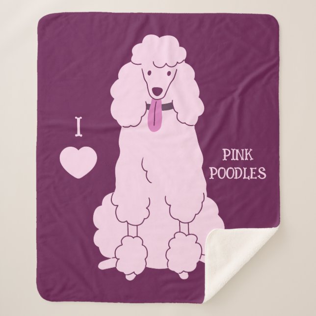Custom Text Pink Poodle Sherpa Blanket (Front)