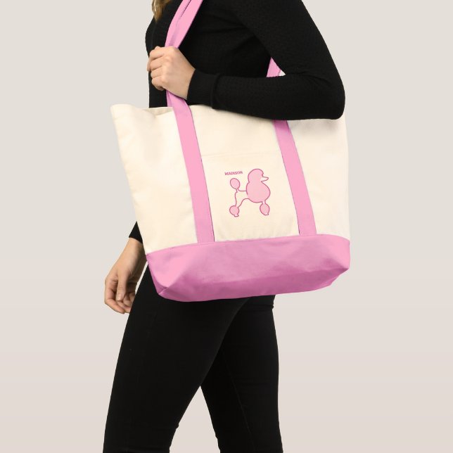 Custom Text Pink Poodle Tote Bag (Front (Product))
