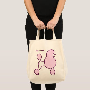 Custom Text Pink Poodle Tote Bag