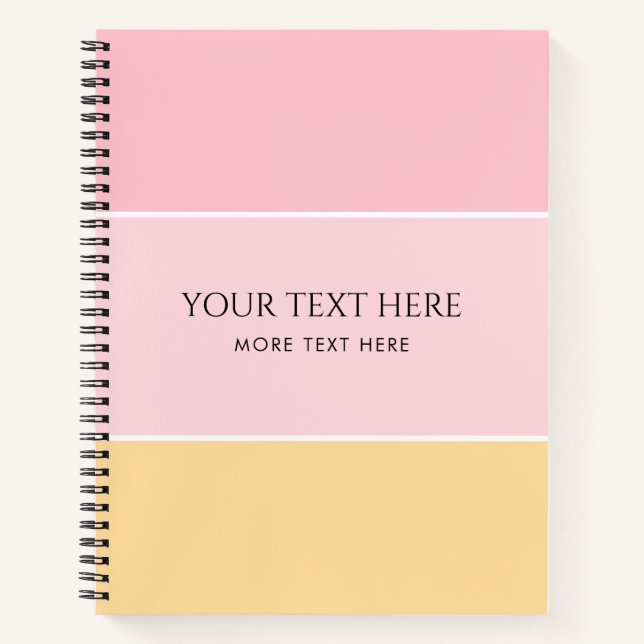 Custom Text Pink Vanilla Yellow Striped Template Notebook (Front)