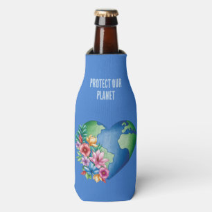 Custom Text Planet Earth Heart Bottle Cooler
