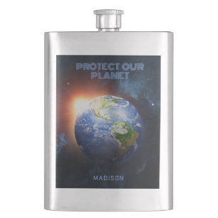 Custom Text Planet Earth Hip Flask