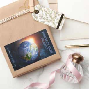 Custom Text Planet Earth Rectangular Sticker