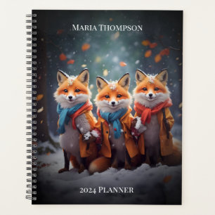 Custom Text Planner Fun Foxes Clothed In A Forest
