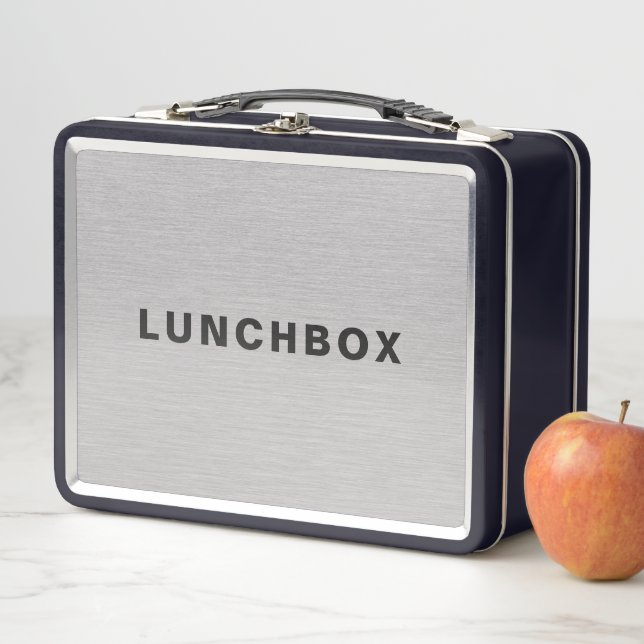 Custom Text Premium Brushed Silver Metal Texture Lunch Box (In Situ)
