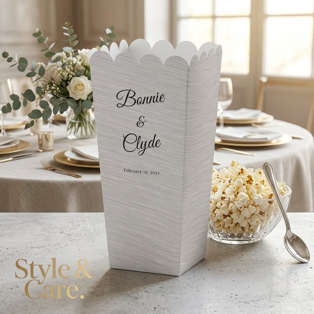 Custom Text Premium Silver Metal Texture Popcorn Favour Box (Custom Text Premium Silver Metal Texture Popcorn Favor Boxes)