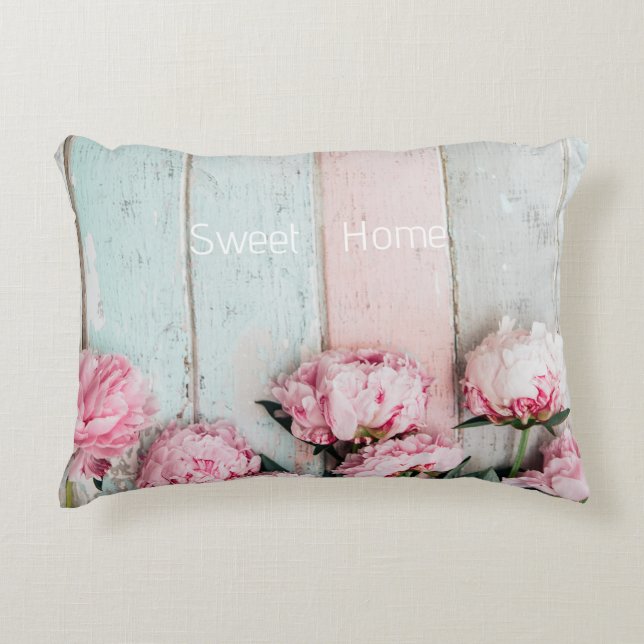 Custom text Pretty painted wood rustic Flowers Decorative Cushion (Front)
