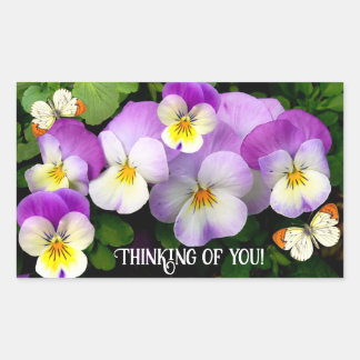Custom Text Pretty Pansies and Butterflies Rectang Rectangular Sticker