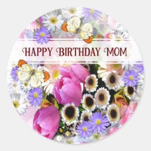 Custom Text Pretty Spring Bouquet  Classic Round Sticker