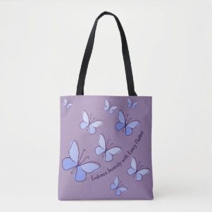 Custom Text Purple Blue Butterfly Flutter Lavender Tote Bag