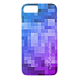 Custom Text Purple & Blue Pixels iPhone 7 case