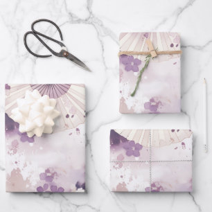 Custom Text Purple Watercolor Japanese Parasol Wrapping Paper Sheet