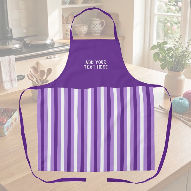 Custom text purple white striped  apron (Creator Uploaded)