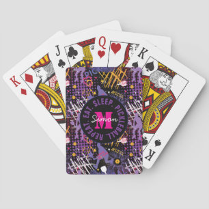 Custom text Purple + yellow  Pickleball Playing Cards