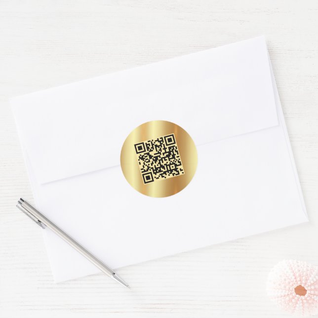 Custom Text QR Code Gold Upload Your Logo to Classic Round Sticker (Envelope)