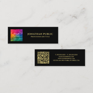 Custom Text QR Code Logo Template Black Gold Mini Calling Card