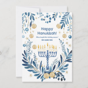 Custom text Radiant Hanukkah Blooms Holiday Card