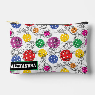 Custom text Rainbow Cockatoos & Pickleballs Accessory Pouch