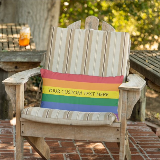 Custom Text Rainbow Flag Lumbar Cushion (Chair)