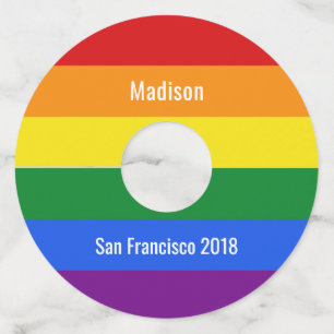 Custom text Rainbow Flag wine glass tags