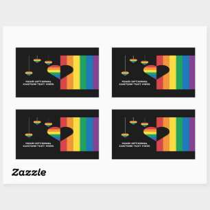 Custom Text Rainbow Hearts & Stripes Rectangular Sticker