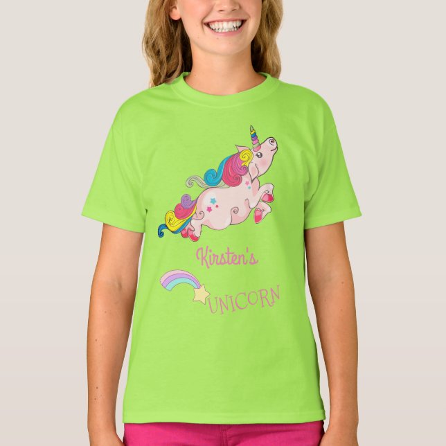 Custom Text/ Rainbow Kawaii Colourful Unicorn T-Shirt (Front)