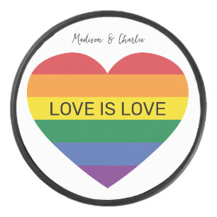 Custom Text Rainbow Love Hockey Puck