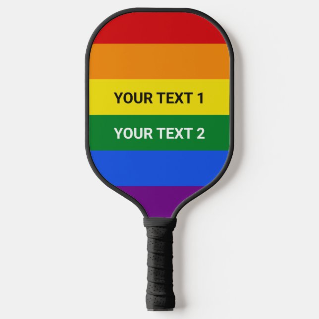 Custom Text Rainbow Pride Pickleball Paddle (Front)