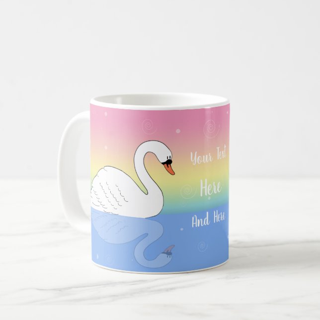 Custom Text Rainbow Swan Coffee Mug (Front Left)
