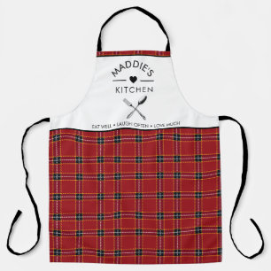 Custom Text Red and Black Plaid Pattern Apron