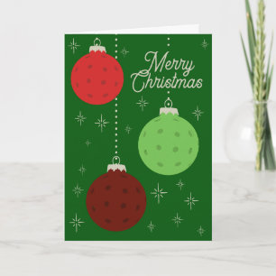 Custom Text Red and Green Pickleball Ornaments Holiday Card