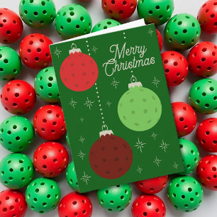 Custom Text Red and Green Pickleball Ornaments Holiday Card