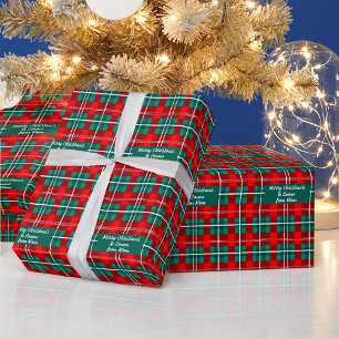 Custom text red and green plaid Christmas Wrapping Paper