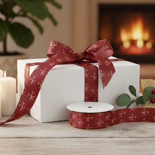 Custom Text Red Bow Elegant Personalized Gift Wrap Satin Ribbon (Creator Uploaded)