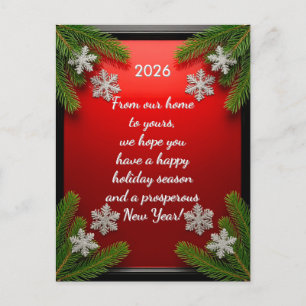 🎁 Custom Text Red Christmas Pine Frame Festive Holiday Postcard