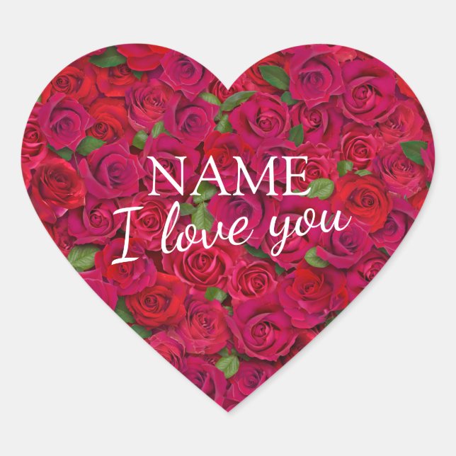 Custom Text Red Rose Pattern Romantic I Love You Heart Sticker (Front)