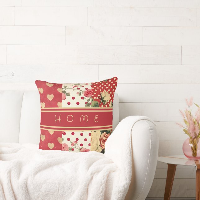 Custom Text Red Vintage Shabby Chic  Cushion (Couch)