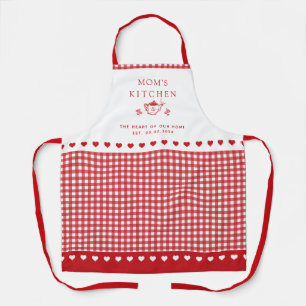 Custom Text Red & White Buffalo Check Gingham  Apron