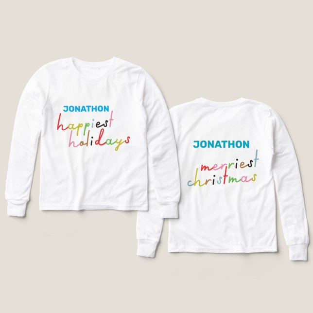custom text retro colourful happiest holidays kids (Design Front & Back)
