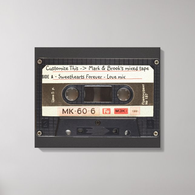 Custom Text / Retro Love Music Cassette Mixtape Canvas Print (Front)