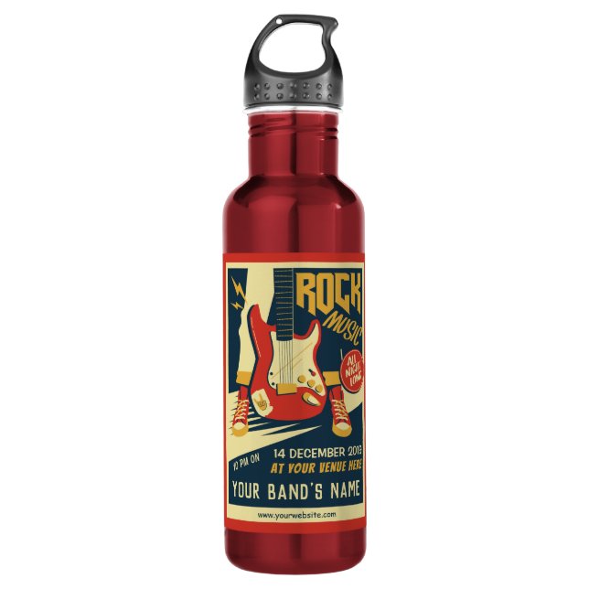 Custom text Retro Rock Music water bottles (Front)
