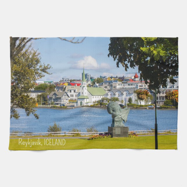 Custom Text Reykjavik, Iceland Tea Towel (Horizontal)
