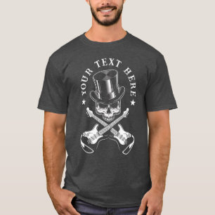 Custom Text Rock & Roll Skull with Crossed Guitars T-Shirt