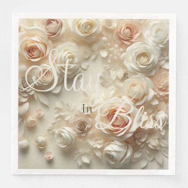 Custom Text Romantic Floral Art with Roses Napkin (Front)