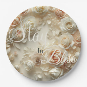 Custom Text Romantic Floral Art with Roses Paper Plate