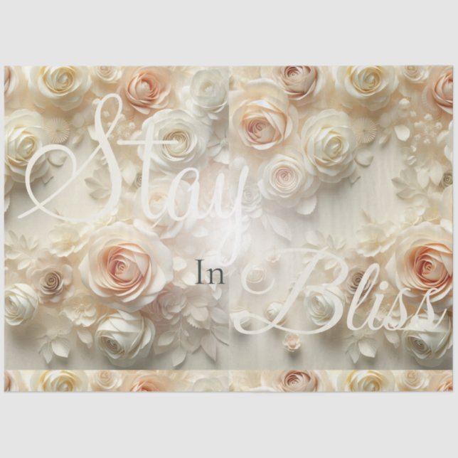 Custom Text Romantic Floral Art with Roses Tissue Paper (Front)